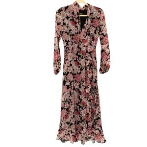 Bardot Pink & Black Size 4/XS Garden Floral Long Sleeve Feminine Maxi Dress